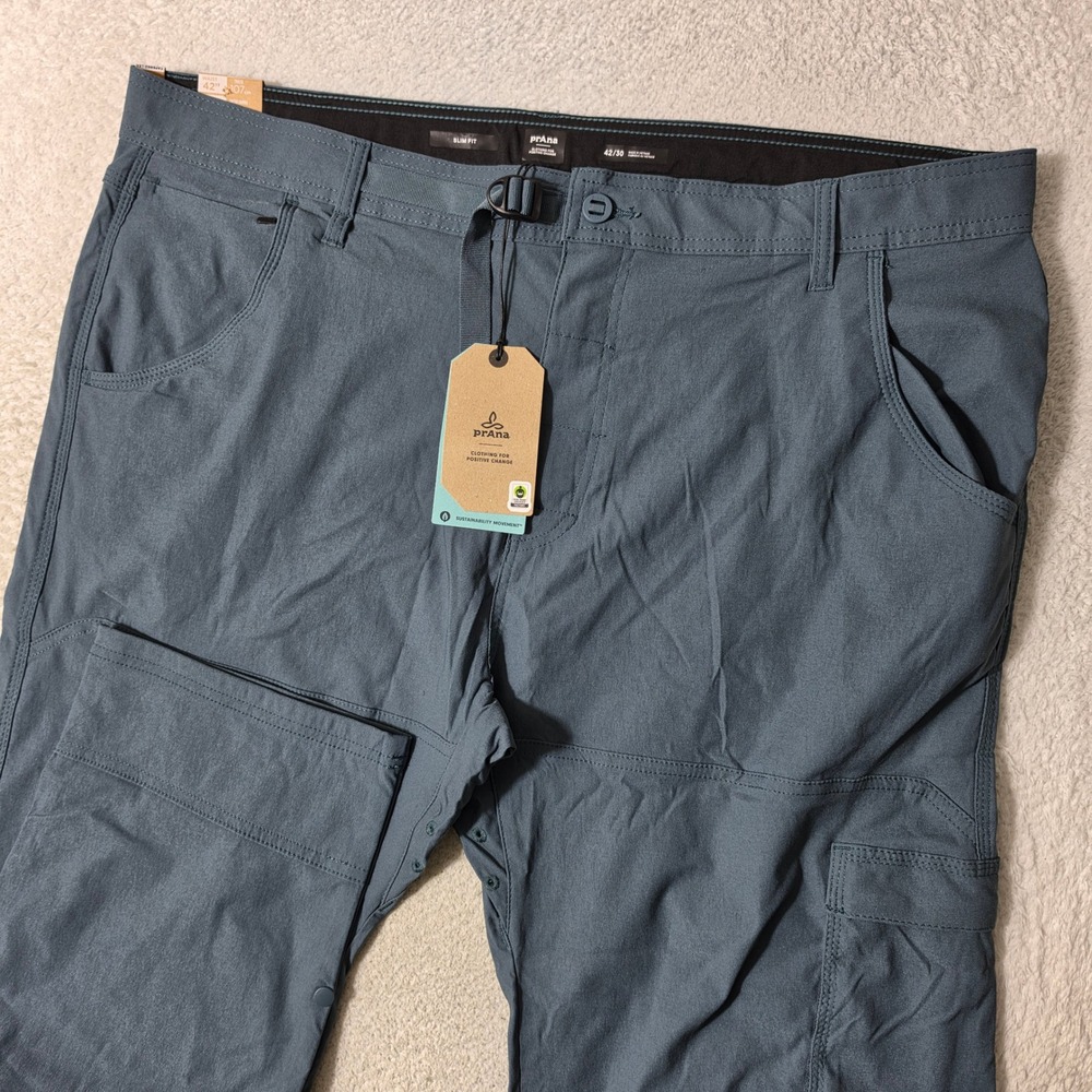 Prana Stretch Zion Slim Pant II Mens 42/30 Grey Blue Stretch‎ Tapered Leg